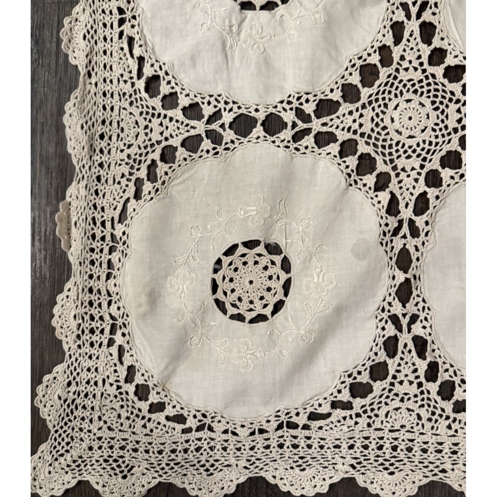 Crochet & linen Vintage Tablecloth Table square Beautiful Handmade 42" - Picture 7 of 9